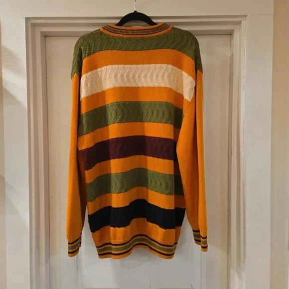 VTG A. Tagiano Y2K V-Neck Striped Cotton Sweater Green Orange Size Mens XL - Picture 3 of 10